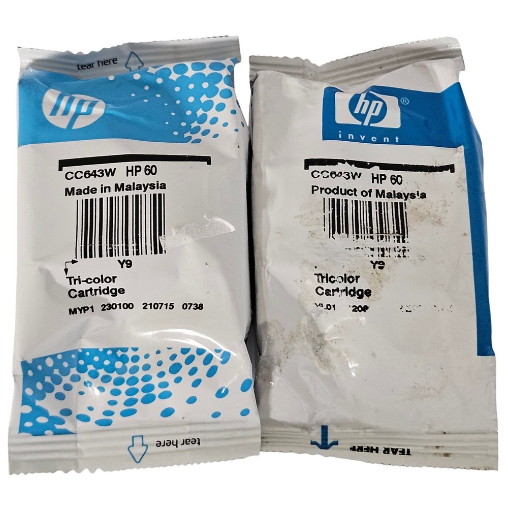 HP NWT 60 Tri-color Ink Cartridges CC643W 2-Pack Multi-Color Sealed Foil